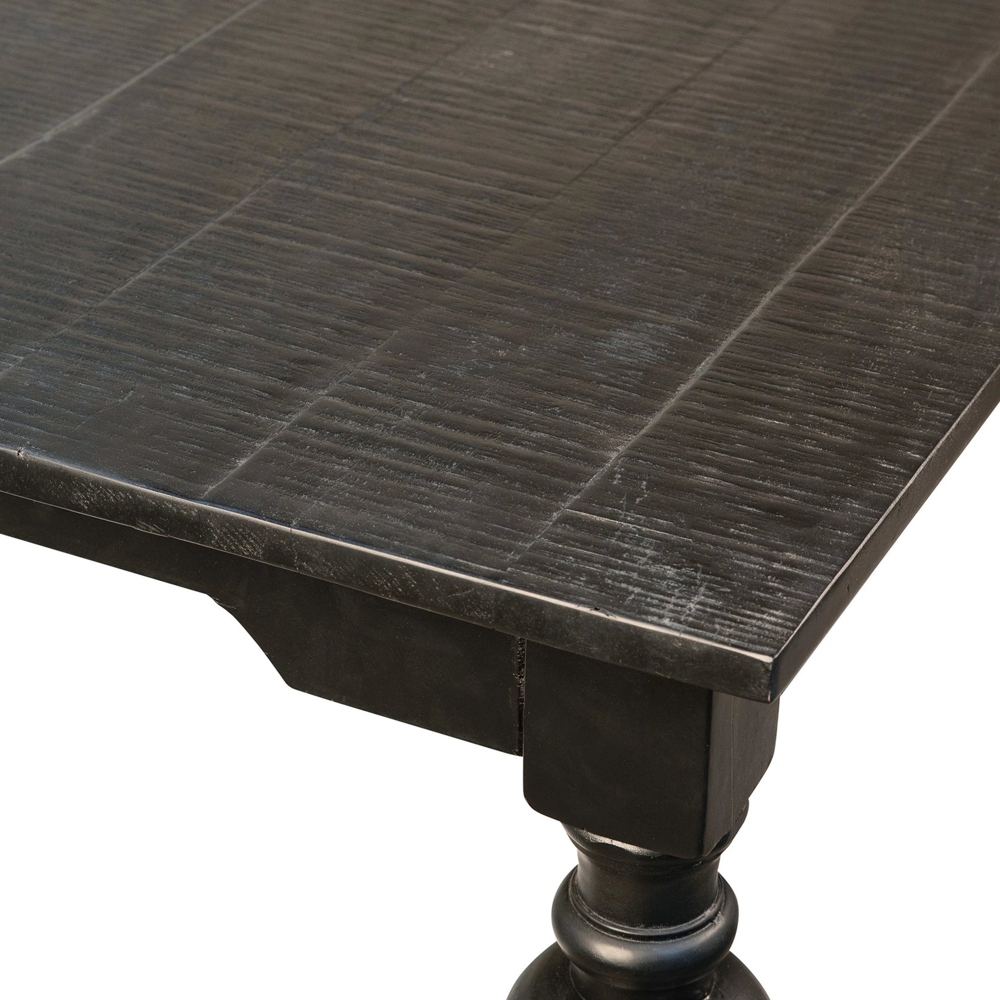 Clarissa Acacia and Mango Wood Carved Dining Table by Arch & Plane in black. Made from acacia in a traditional style.