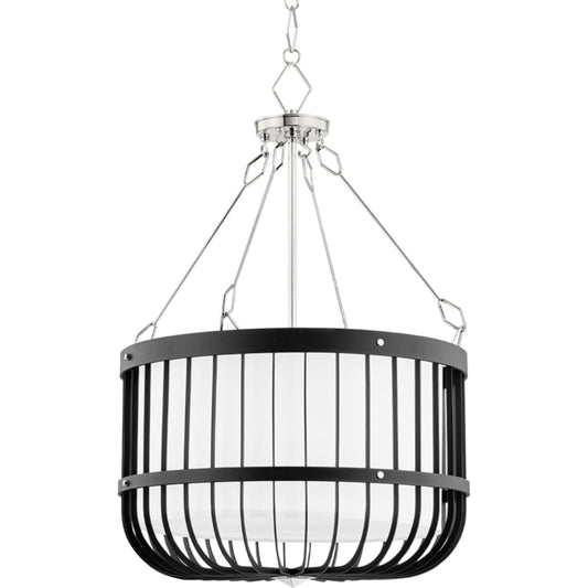 Landon Pendant by Hudson Valley in polished nickel, black. Made from steel in a modern style.