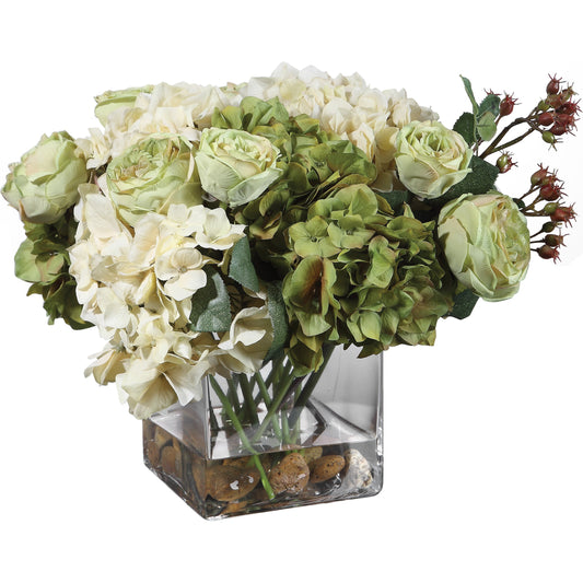 Cecily Hydrangea Bouquet by Uttermost. Made from polyester, plastic, iron, glass in a modern style.