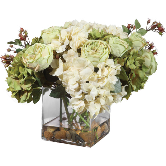 Cecily Hydrangea Bouquet by Uttermost. Made from polyester, plastic, iron, glass in a modern style.