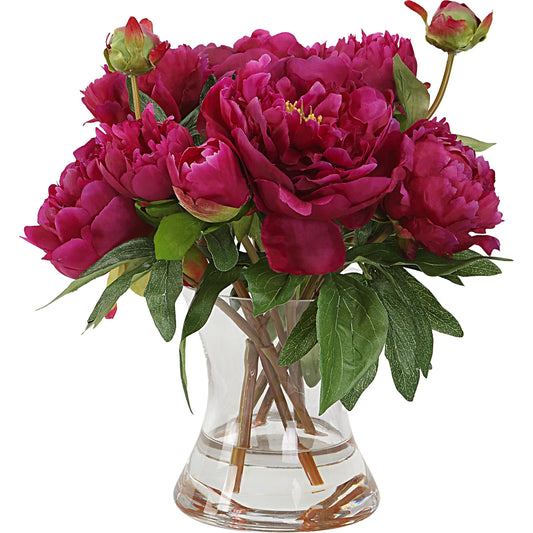 Prima Peony Bouquet by Uttermost in fuchsia. Made from polyester, plastic, iron, glass in a modern style.