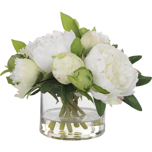 Garden Peony Bouquet by Uttermost in white. Made from polyfoam, plastic, polyester, glass in a modern style.