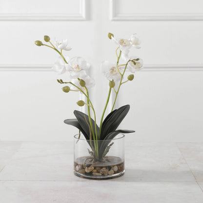 Glory Orchid by Uttermost in white. Made from polyester, plastic, iron, stone, glass in a modern style.
