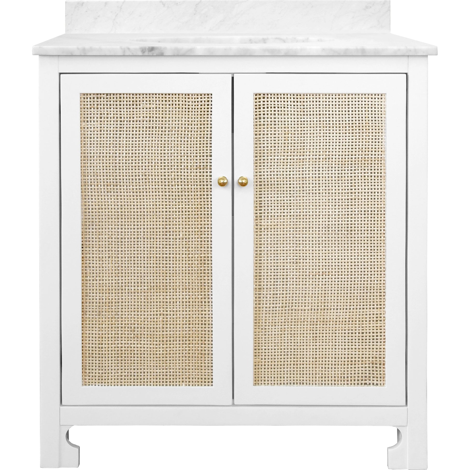 Boyd Bath Vanity by Worlds Away. Made from hardwood solids, mdf, caning, metal, carrara marble, porcelain in a coastal style.