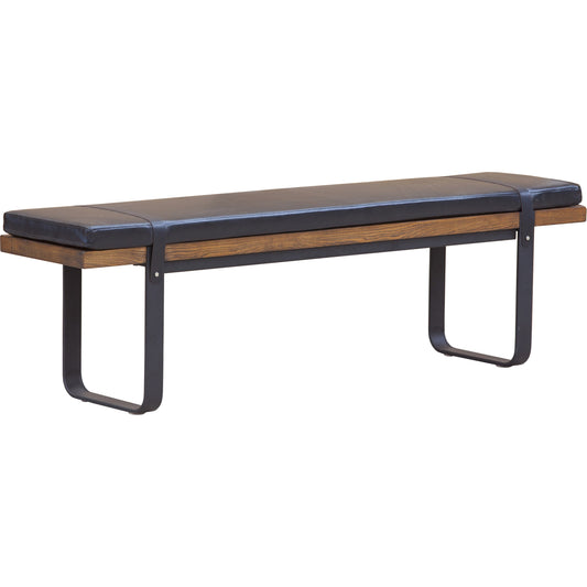 Brooklyn Dining Bench by LH Imports in black pu leather and java yellow, black power coated. Made from black pu leather in a rustic style.