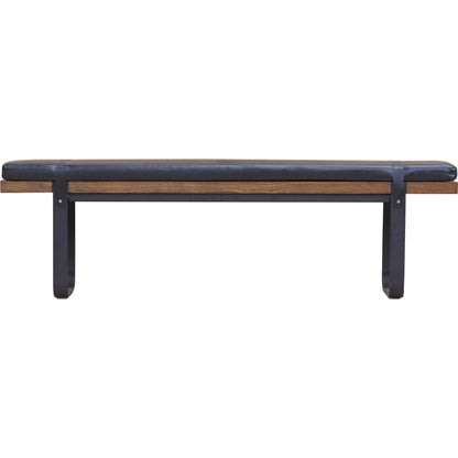Brooklyn Dining Bench by LH Imports in black pu leather and java yellow, black power coated. Made from black pu leather in a rustic style.