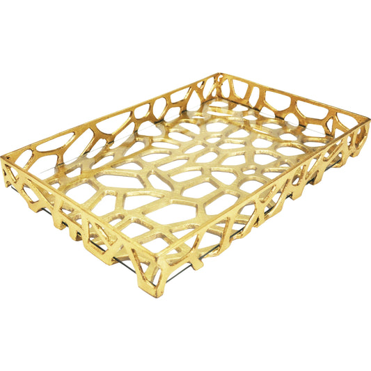 Byron Organic Iron Tray by Worlds Away in gold leaf and gold leaf. Made from iron, glass in a modern style.