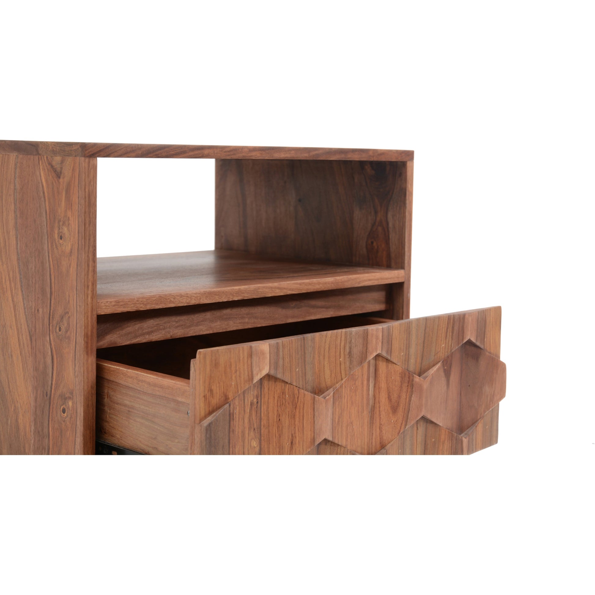 O2 Nightstand by Moe's Home Collection in natural. Made from sheesham wood, iron allen bolts in a modern style.