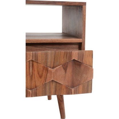 O2 Nightstand by Moe's Home Collection in natural. Made from sheesham wood, iron allen bolts in a modern style.