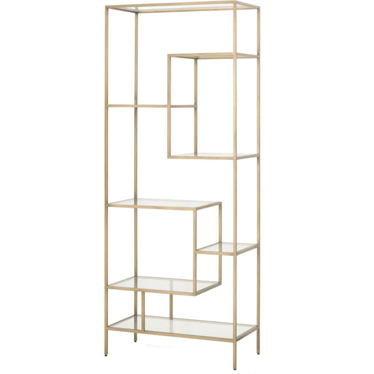 Beakman Tall Bookcase by Essentials For Living in brass, clear glass. Made from metal, tempered glass in a modern style.