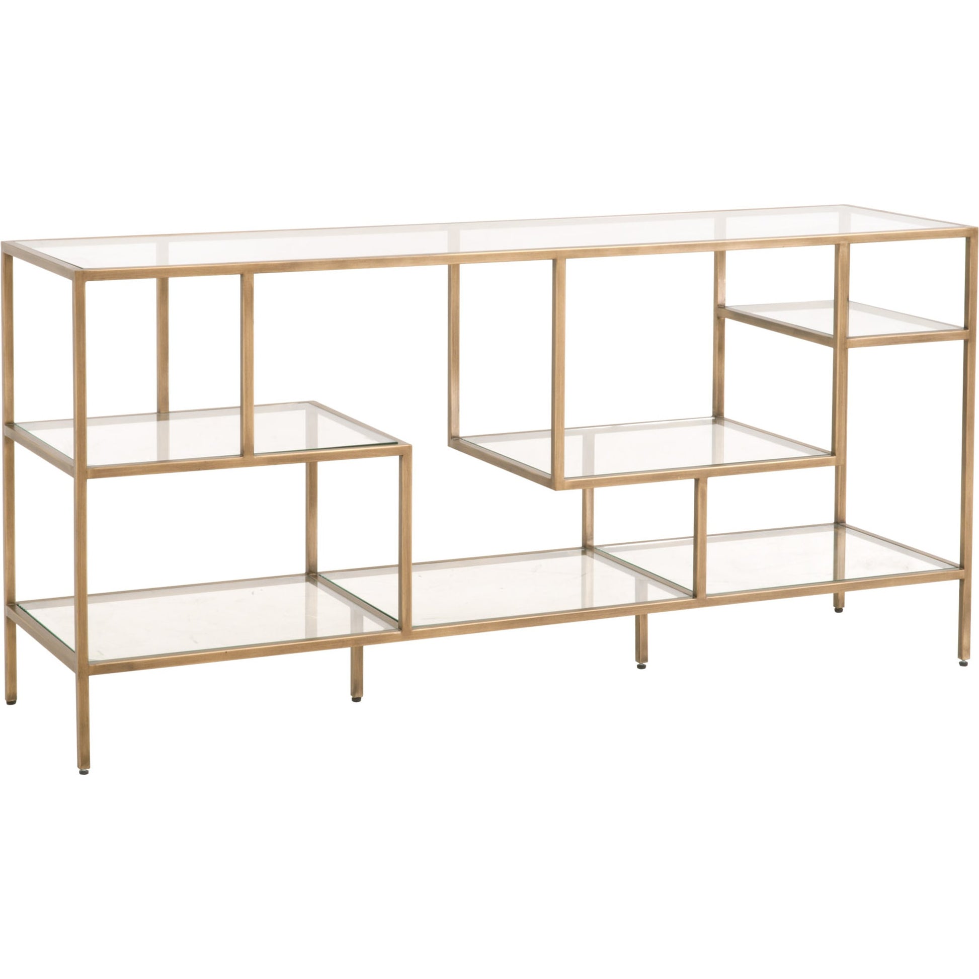 Beakman Bookcase by Essentials For Living in brass, clear. Made from metal, glass in a transitional style.