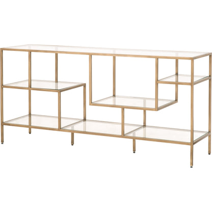 Beakman Bookcase by Essentials For Living in brass, clear. Made from metal, glass in a transitional style.