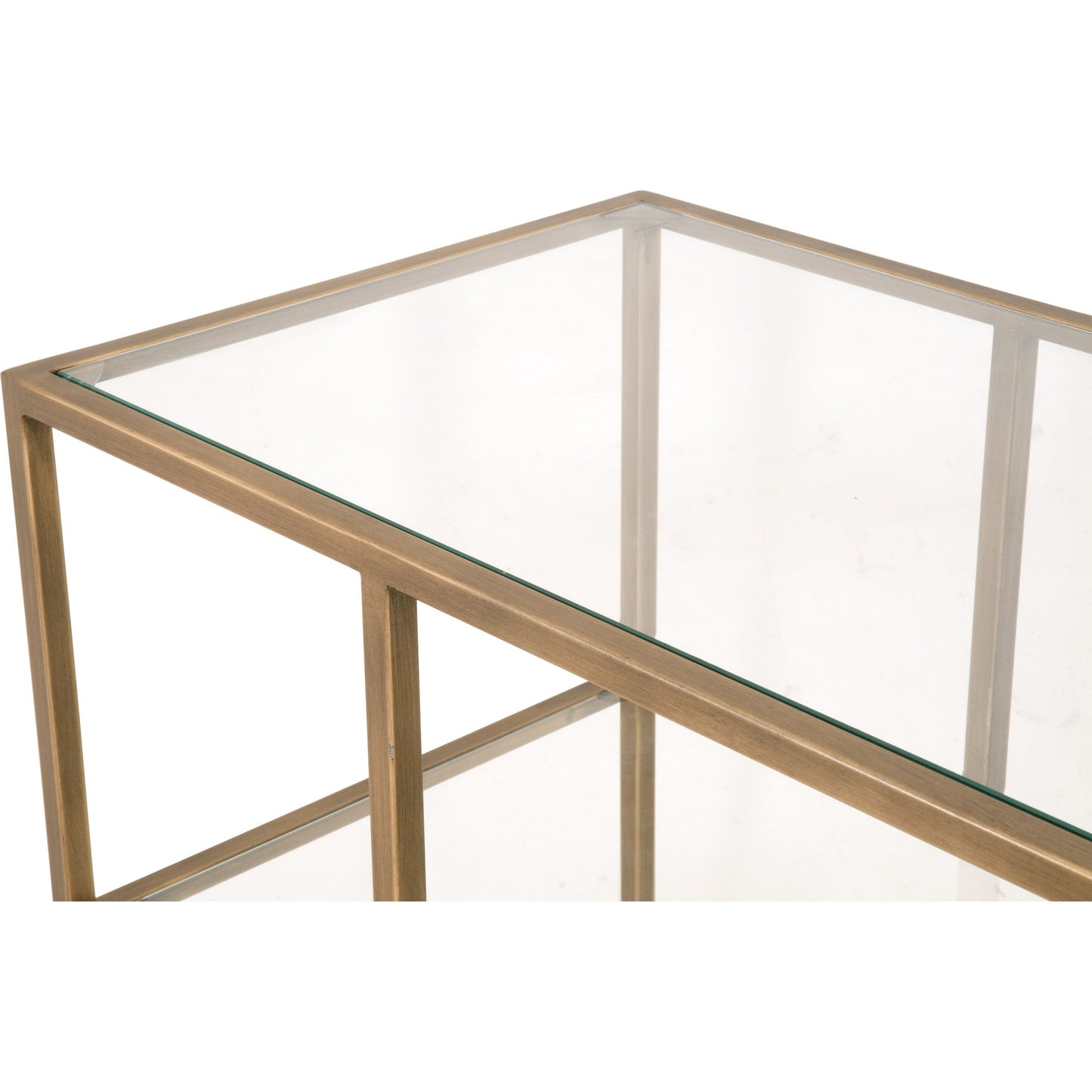 002 SR-789337 | Closeup | Beakman Bookcase by Essentials For Living in brass, clear. Made from metal, glass in a transitional style.