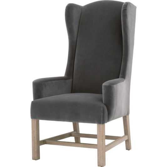 Bennett Arm Chair by Essentials For Living in natural gray, dark dove velvet. Made from solid oak, 89% cotton, 10.9% polyester in a transitional style.