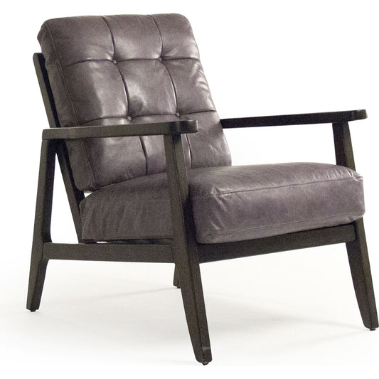 Haydee Chair by Zentique in dark brown frame, gray blue leather and rubber wood, top-grain leather. Made from rubber wood, top-grain leather in a transitional style.
