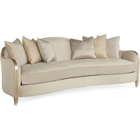 Contemporary Cabriole Sofa by Caracole in natural and blush taupe. Made from birch in a modern style.