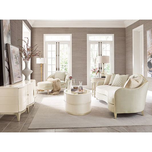 Contemporary Cabriole Sofa by Caracole in natural and blush taupe. Made from birch in a modern style.