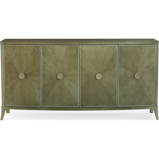 Ash Credenza by Caracole in linen, silver, pearl and elegant linen, soft silver paint. Made from quarter ash, maple in a transitional style.