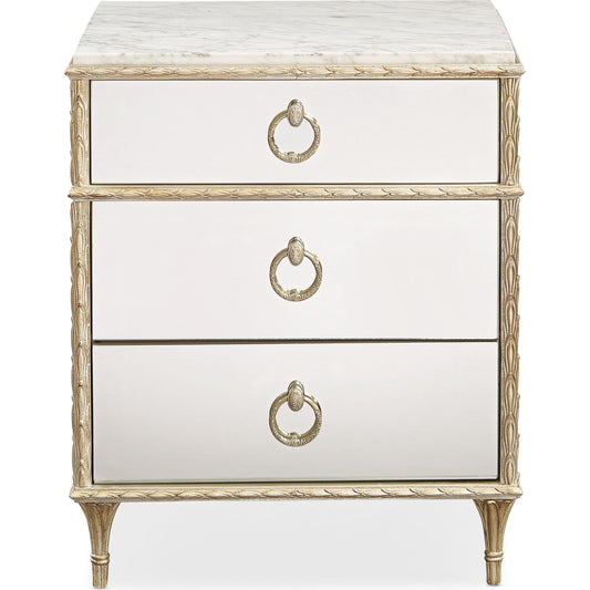 Rococo Nightstand by Caracole in aglow and aglow. Made from asian hardwood, aluminum, resin in a transitional style.