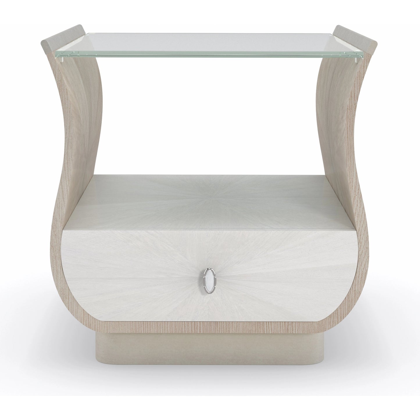 001 SI-1955593 | Additional Silo | Lillian Rectangle End Table by Caracole in natural and stone manor, ivory wash, soft radiance. Made from birch, koto, figured sycamore in a unique style.