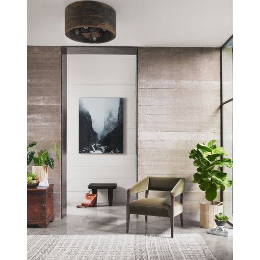 Gary Club Chair by Four Hands in burnt oak, olive green and olive green, burnt oak. Made from 76.8% cotton, 23.2% polyester, solid oak, 100% polyester in a modern style.