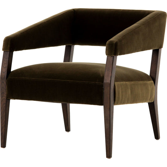 Gary Club Chair by Four Hands in burnt oak, olive green and olive green, burnt oak. Made from 76.8% cotton, 23.2% polyester, solid oak, 100% polyester in a modern style.