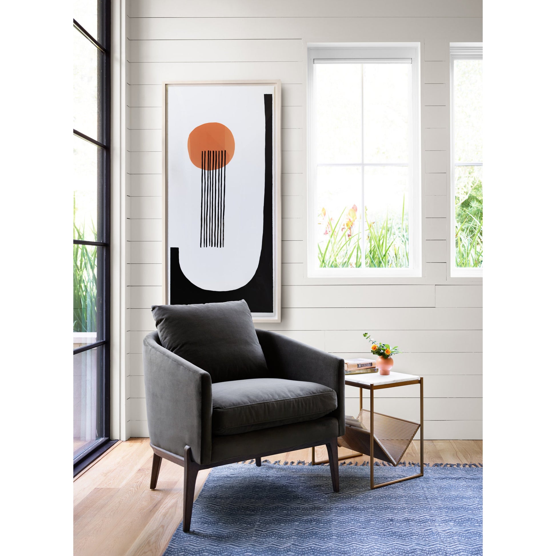 Copeland Chair by Four Hands in orly natural and black oak. Made from 100% polyester, solid oak in a transitional style.