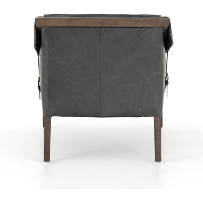 Bauer Chair by Four Hands in thames cream and distressed natural. Made from 66% polyester, 19% acrylic, 15% flax, linen, solid parawood, top grain leather in a modern style.
