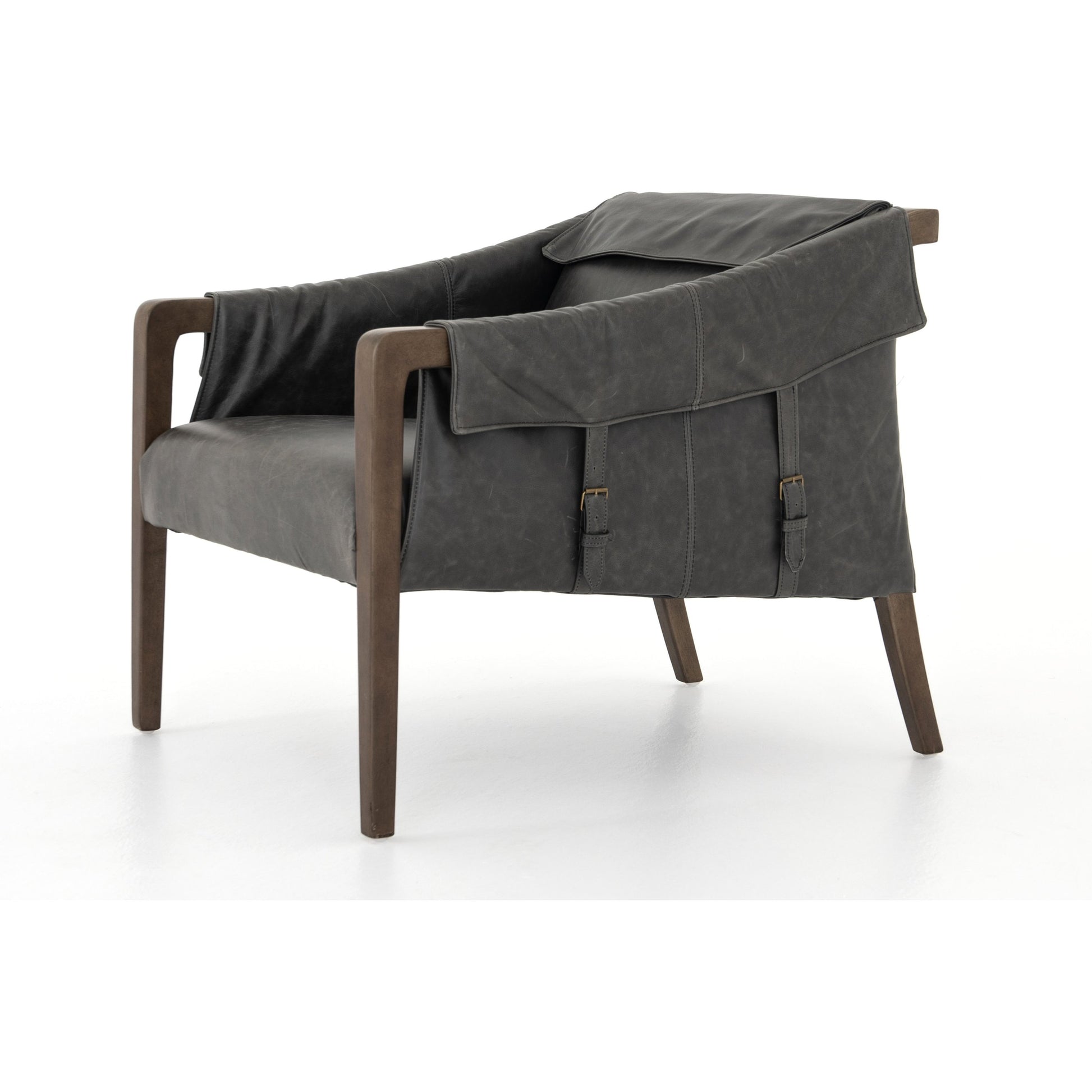 Bauer Chair by Four Hands in thames cream and distressed natural. Made from 66% polyester, 19% acrylic, 15% flax, linen, solid parawood, top grain leather in a modern style.