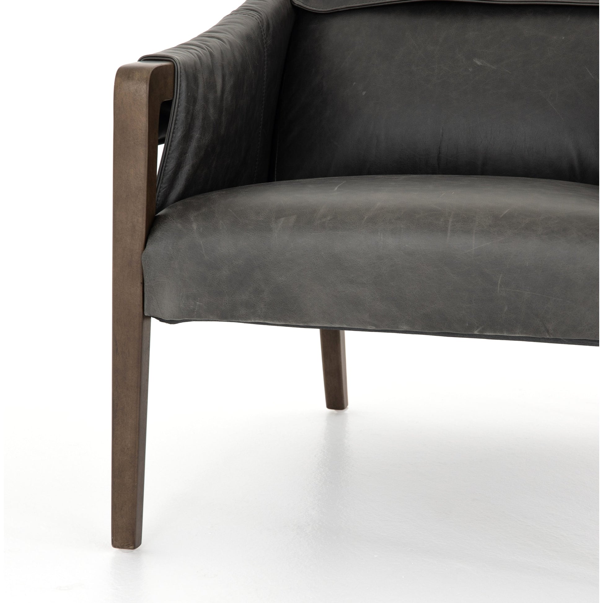 Bauer Chair by Four Hands in thames cream and distressed natural. Made from 66% polyester, 19% acrylic, 15% flax, linen, solid parawood, top grain leather in a modern style.