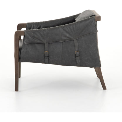 Bauer Chair by Four Hands in thames cream and distressed natural. Made from 66% polyester, 19% acrylic, 15% flax, linen, solid parawood, top grain leather in a modern style.