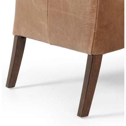 Bauer Chair by Four Hands in thames cream and distressed natural. Made from 66% polyester, 19% acrylic, 15% flax, linen, solid parawood, top grain leather in a modern style.