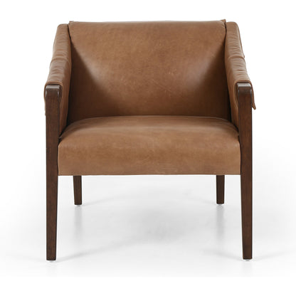 Bauer Chair by Four Hands in thames cream and distressed natural. Made from 66% polyester, 19% acrylic, 15% flax, linen, solid parawood, top grain leather in a modern style.