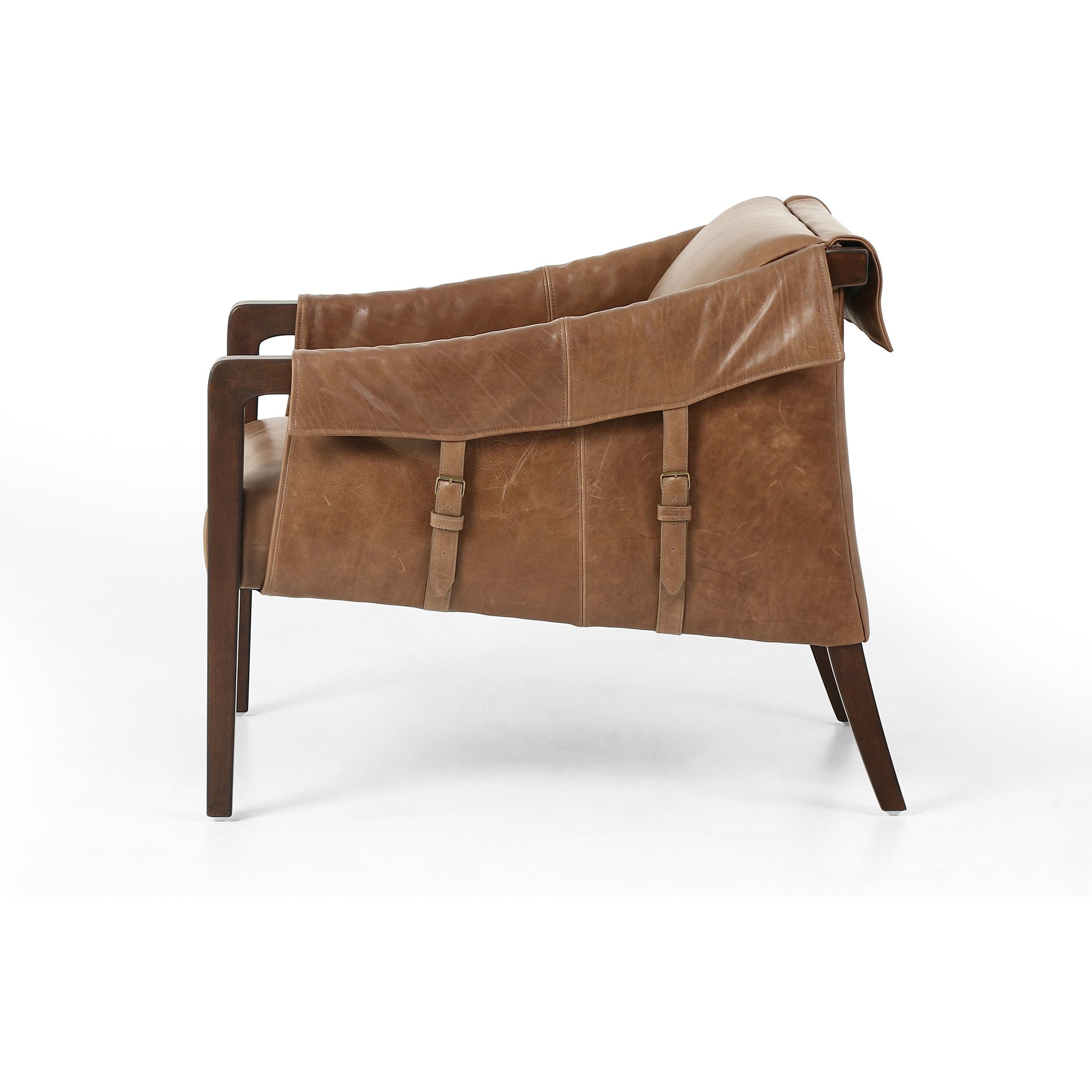 Bauer Chair by Four Hands in thames cream and distressed natural. Made from 66% polyester, 19% acrylic, 15% flax, linen, solid parawood, top grain leather in a modern style.