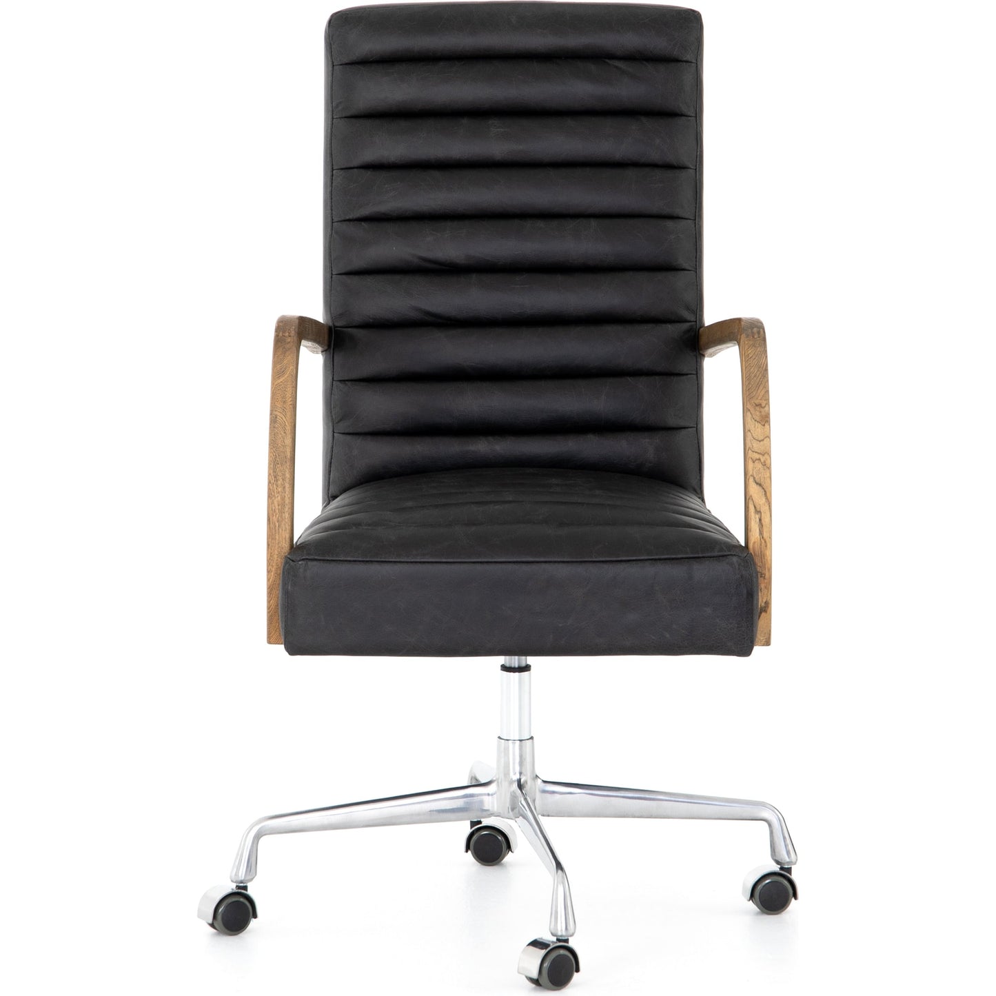 010 SR-809833 | Additional Silo | Bryson Channeled Desk Chair by Four Hands in durango smoke and toasted nettlewood, stainless steel. Made from top grain leather, stainless steel, solid nettlewood in a modern style.