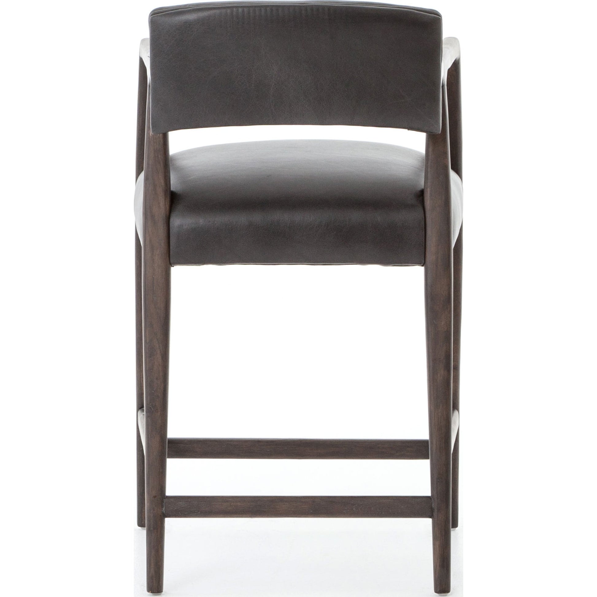 Tyler Counter Stool by Four Hands in chaps ebony, burnt oak. Made from top grain leather, solid nettlewood, 100% polyester in a modern style.