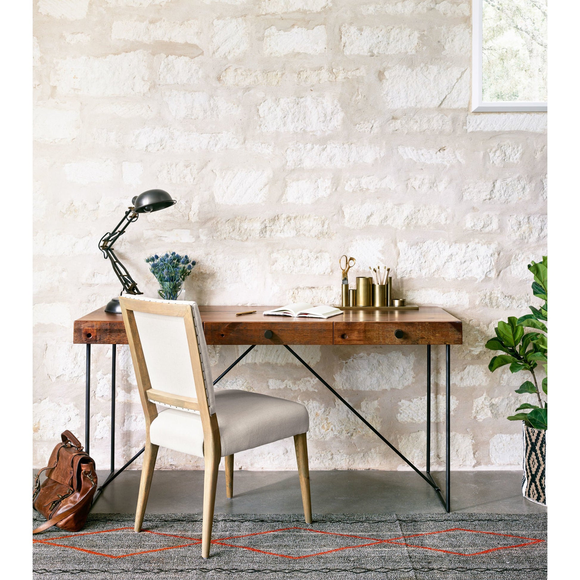 Kurt Dining Chair by Four Hands in dark linen, dark oak and dark linen, dark nettlewood, shoe nail. Made from 100% flax, linen, solid nettlewood, iron in a cottage & farmhouse style.