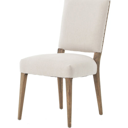 Kurt Dining Chair by Four Hands in dark linen, dark oak and dark linen, dark nettlewood, shoe nail. Made from 100% flax, linen, solid nettlewood, iron in a cottage & farmhouse style.
