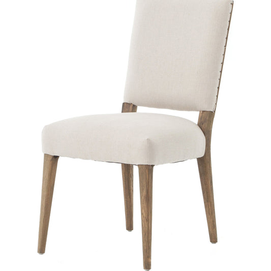 Kurt Dining Chair by Four Hands in dark linen, dark oak and dark linen, dark nettlewood, shoe nail. Made from 100% flax, linen, solid nettlewood, iron in a cottage & farmhouse style.