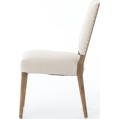 Kurt Dining Chair by Four Hands in dark linen, dark oak and dark linen, dark nettlewood, shoe nail. Made from 100% flax, linen, solid nettlewood, iron in a cottage & farmhouse style.