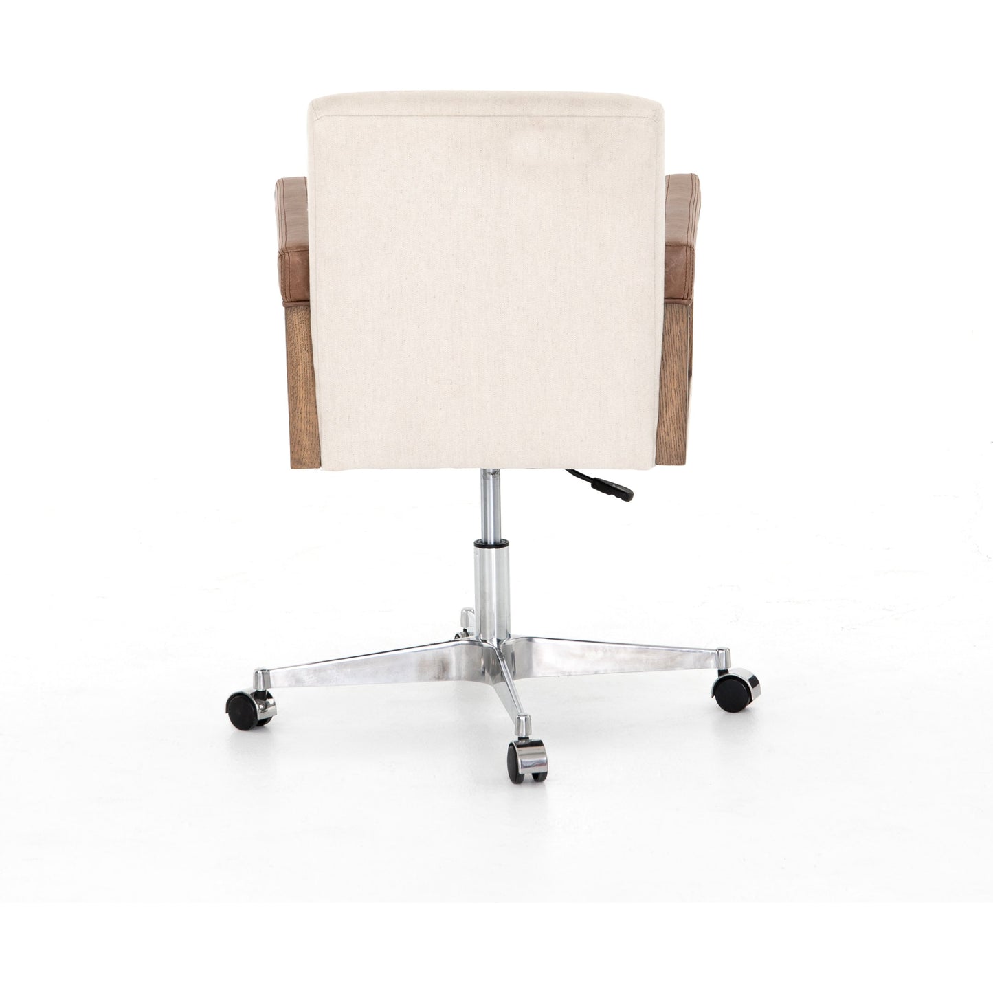 002 SR-809998 | Additional Silo | Reuben Desk Chair by Four Hands in lamont nettlewood, chaps saddle, stainless steel, harbor natural and harbor natural. Made from 60% cotton, 40% flax, linen, solid nettlewood, stainless steel in a modern style.