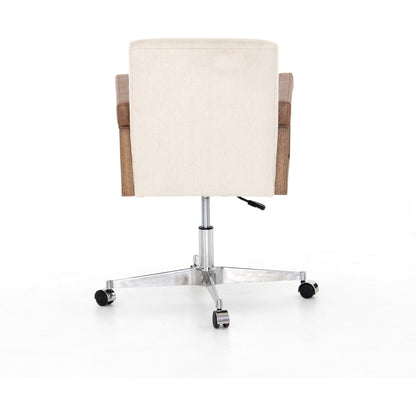 Reuben Desk Chair by Four Hands in lamont nettlewood, chaps saddle, stainless steel, harbor natural and harbor natural. Made from 60% cotton, 40% flax, linen, solid nettlewood, stainless steel in a modern style.
