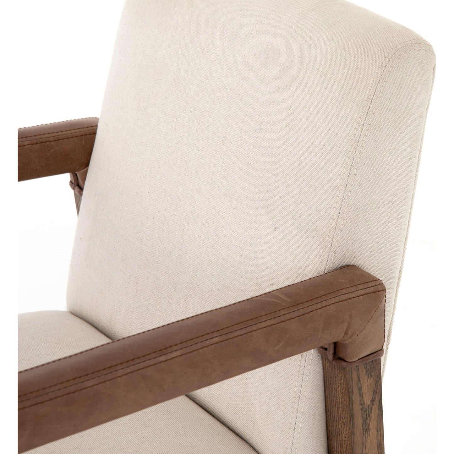006 SR-809998 | Additional Silo | Reuben Desk Chair by Four Hands in lamont nettlewood, chaps saddle, stainless steel, harbor natural and harbor natural. Made from 60% cotton, 40% flax, linen, solid nettlewood, stainless steel in a modern style.