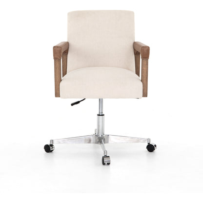 Reuben Desk Chair by Four Hands in lamont nettlewood, chaps saddle, stainless steel, harbor natural and harbor natural. Made from 60% cotton, 40% flax, linen, solid nettlewood, stainless steel in a modern style.