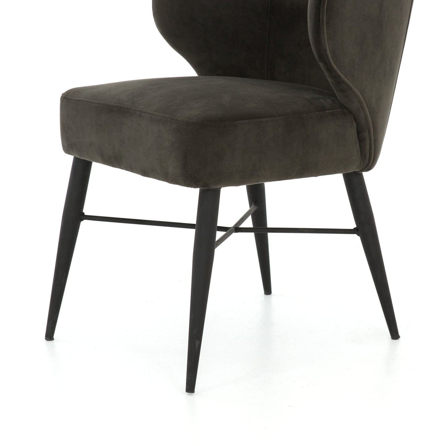 002 SR-368860 | Closeup | Arianna Dining Chair by Four Hands in bella smoke, midnight iron. Made from 100% polyester, iron in a modern style.