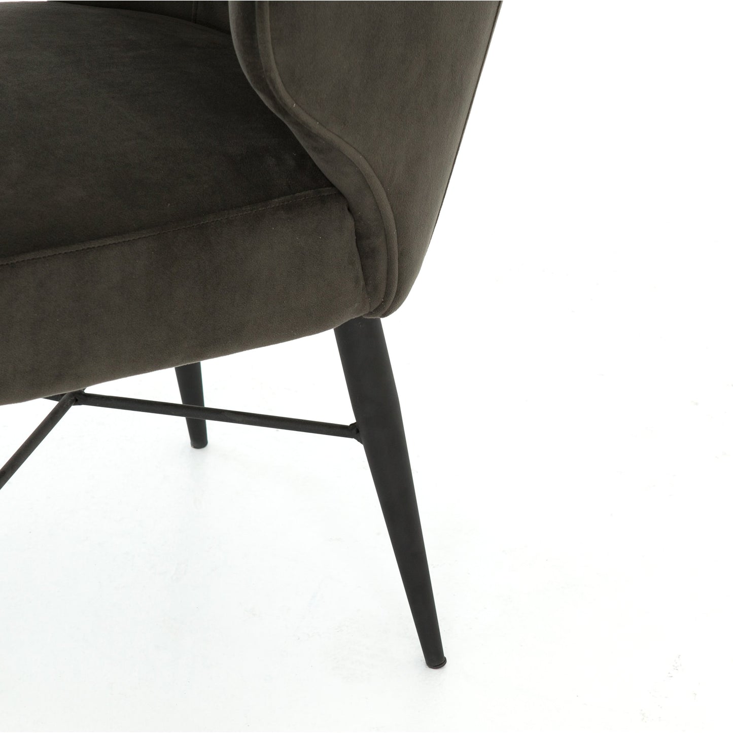 005 SR-368860 | Closeup | Arianna Dining Chair by Four Hands in bella smoke, midnight iron. Made from 100% polyester, iron in a modern style.