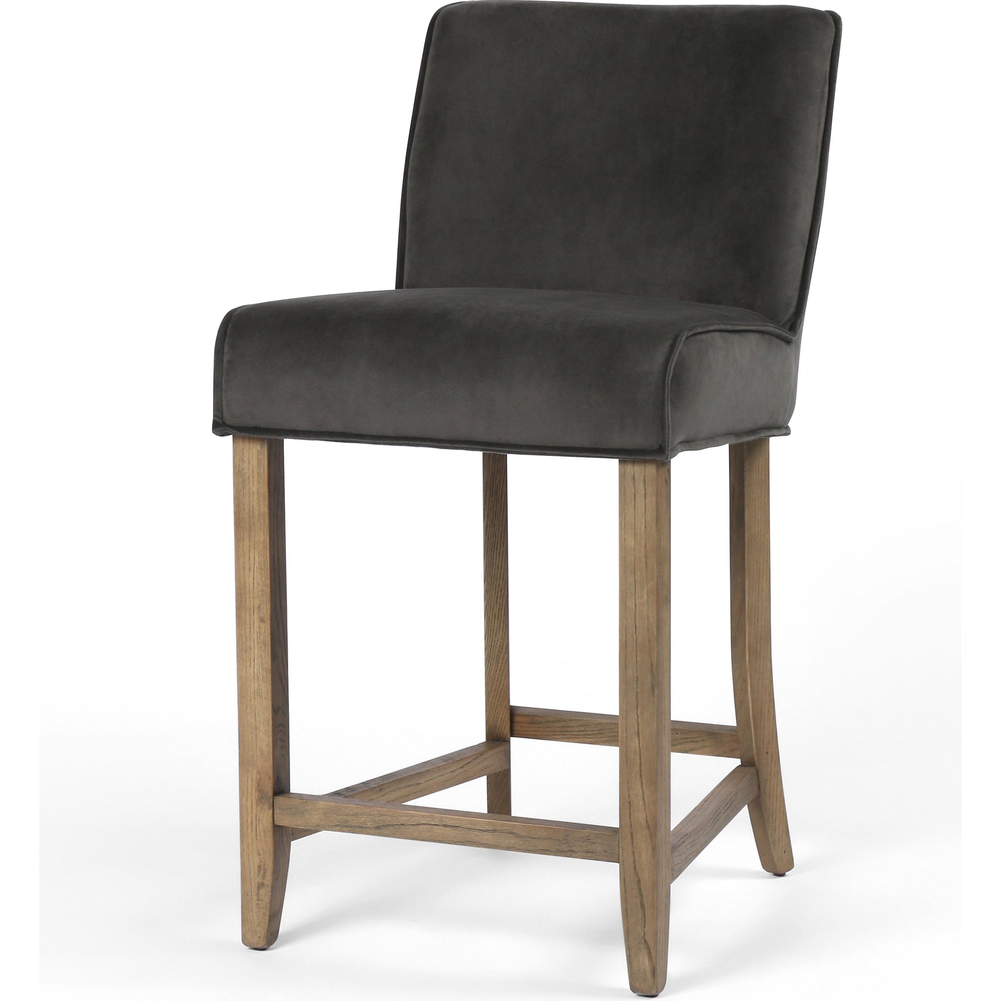Aria Counter Stool by Four Hands in sienna chestnut. Made from top grain leather, solid nettlewood, 100% polyester in a modern style.