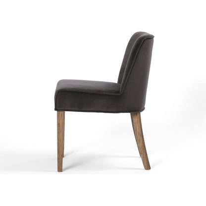 Aria Dining Chair by Four Hands in sienna chestnut, warm nettlewood and sienna chestnut. Made from top grain leather, solid nettlewood, 100% polyester in a modern style.