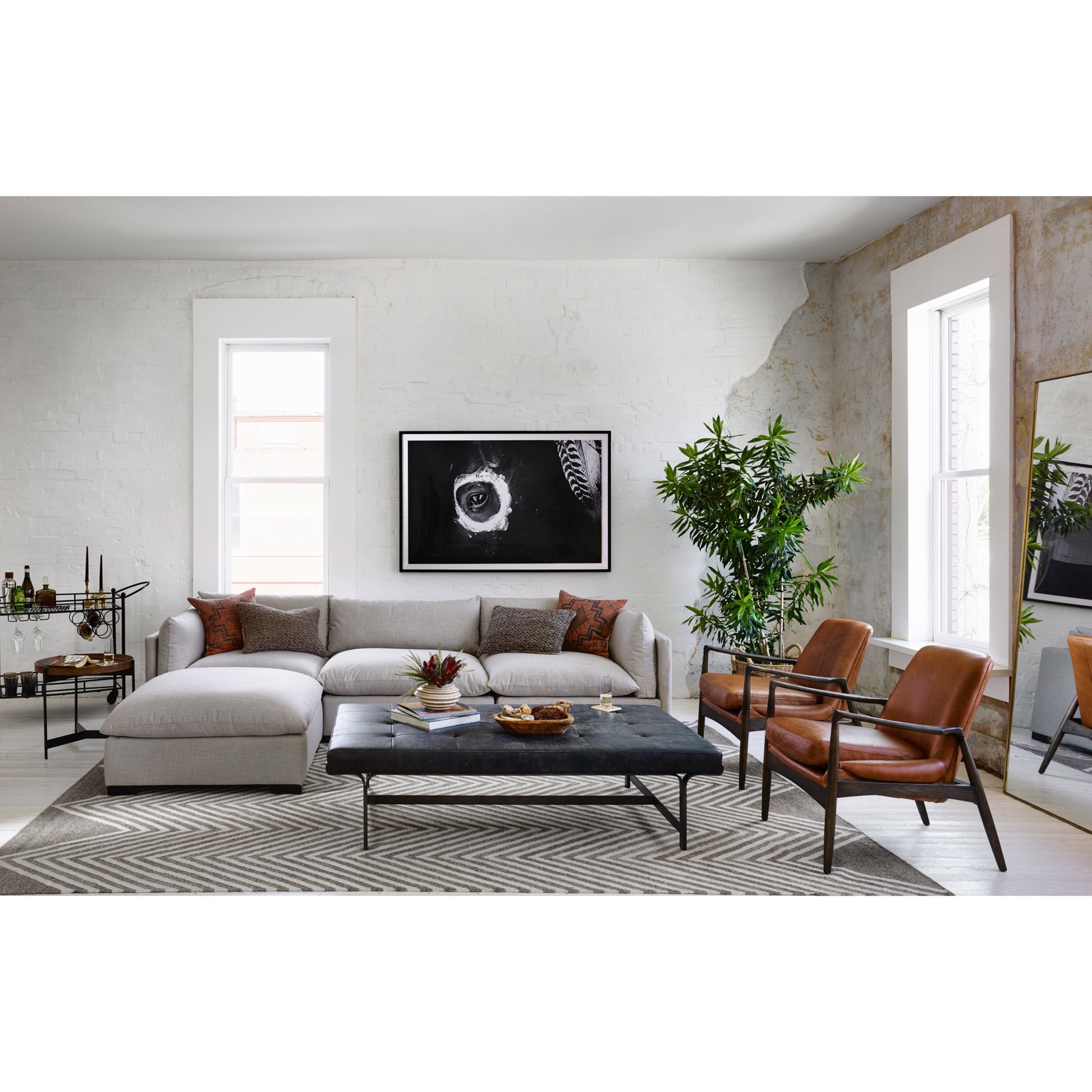Braden Chair by Four Hands. Made from top grain leather, solid oak, 100% polyester in a modern style.