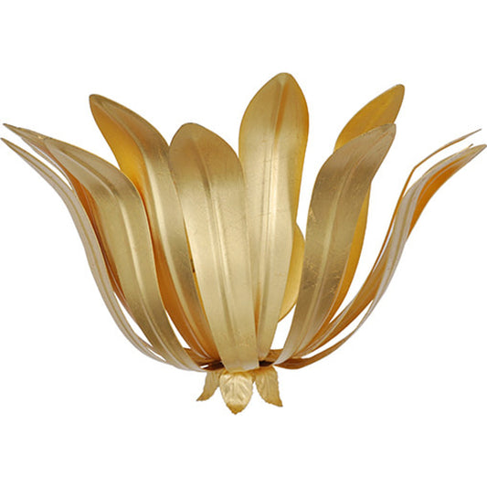 Cayman Leaf Sconce by Worlds Away in gold leaf. Made from metal in a transitional style.